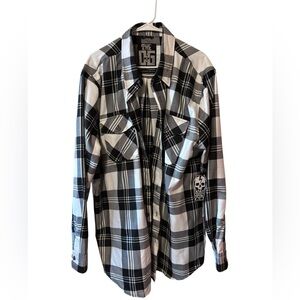 Born Scum Black and White Plaid Button-Up Shirt NWT Size 3XL